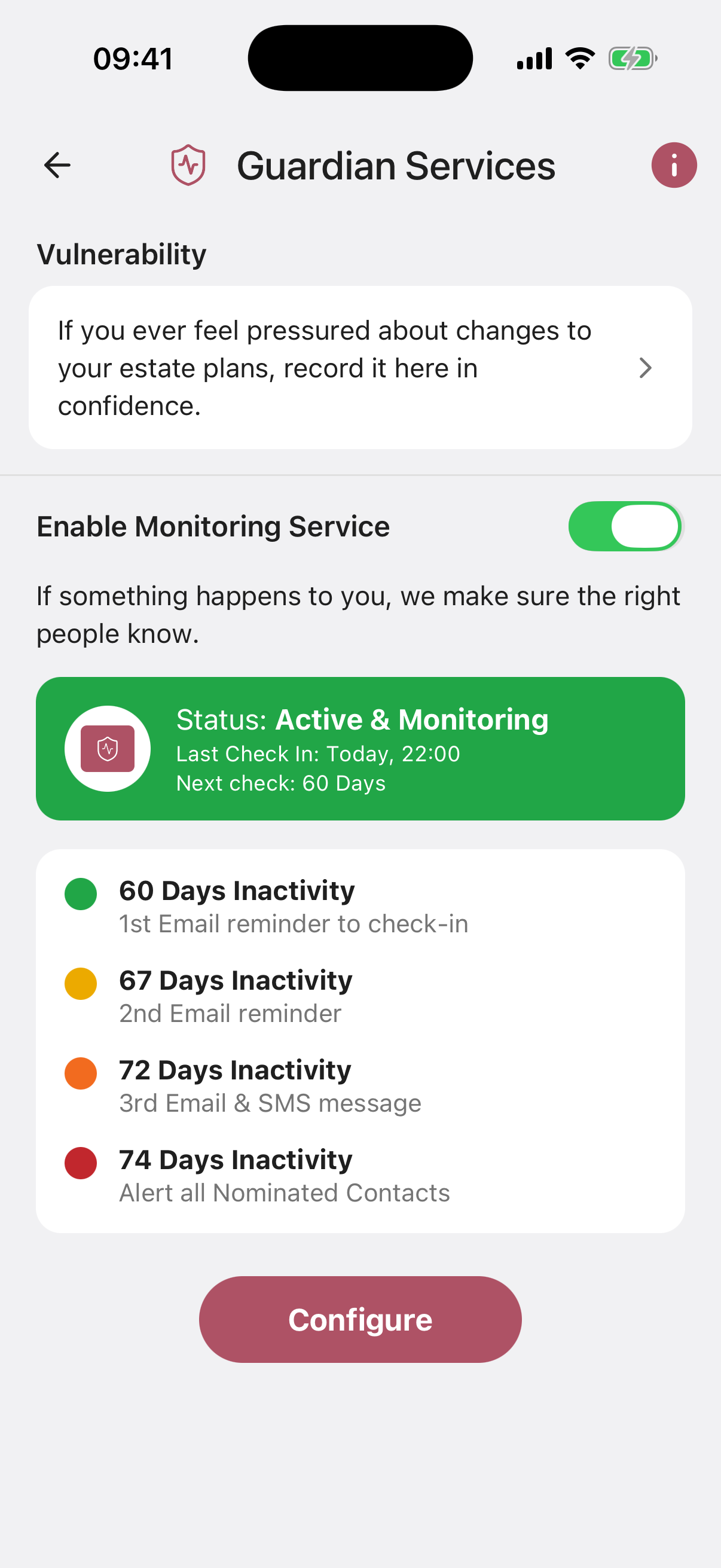 Guardian Service status screen